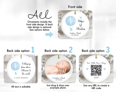 Hot Air Balloon Baby Girl Ornament