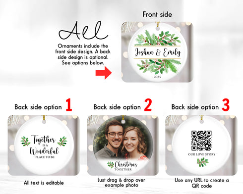 Evergreen & Holly Couples Ornament