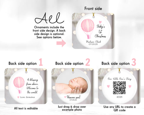 Hot Air Balloon Baby Girl Ornament