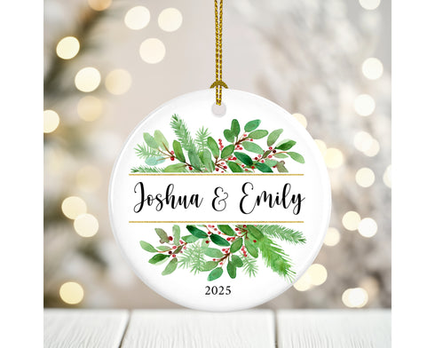Evergreen & Holly Couples Ornament