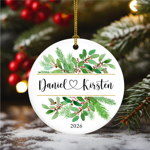 Evergreen & Holly Couples Ornament
